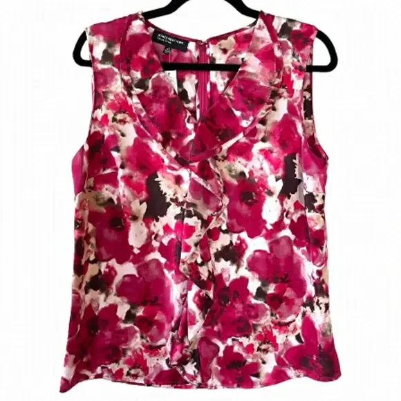 JONES NEW YORK Raspberry Print & Ruffle Sleeveless Blouse Size 10 - Picture 1 of 4
